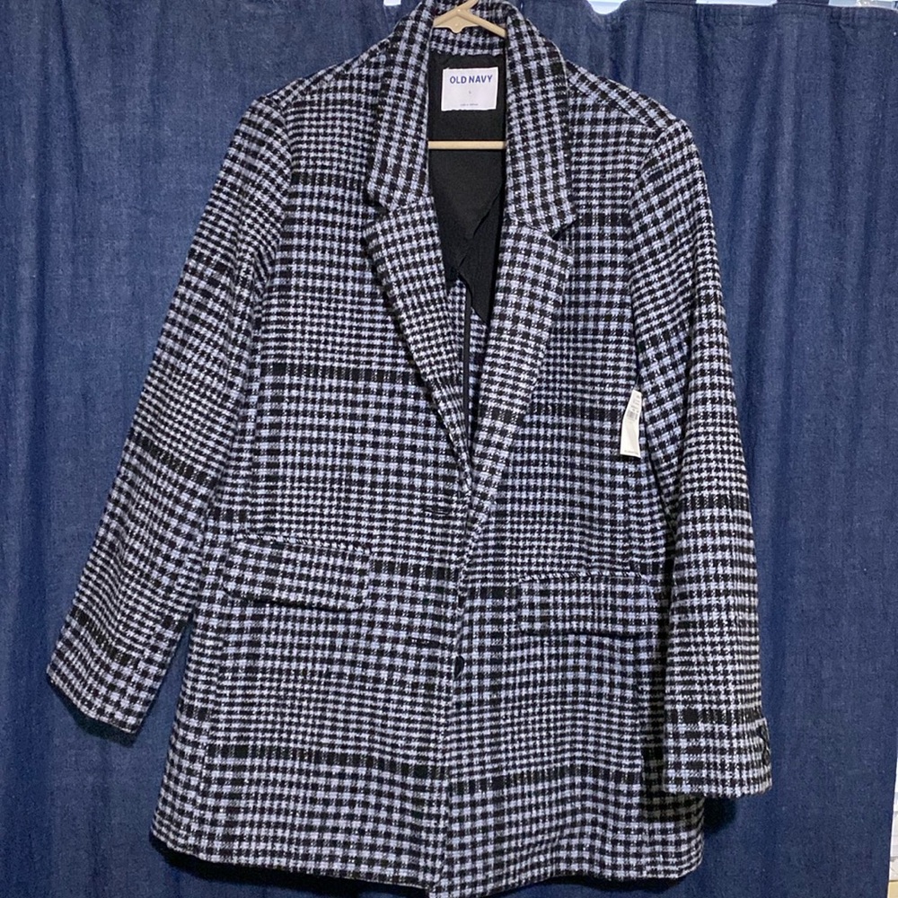 Old Navy blue plaid blazer size large women’s